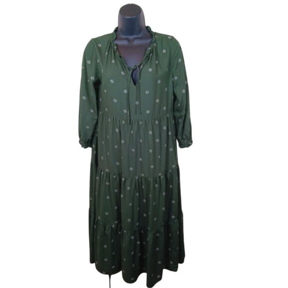 Madewell Tie-Neck Tiered Midi Dress in Stardot XXS - Picture 2 of 13